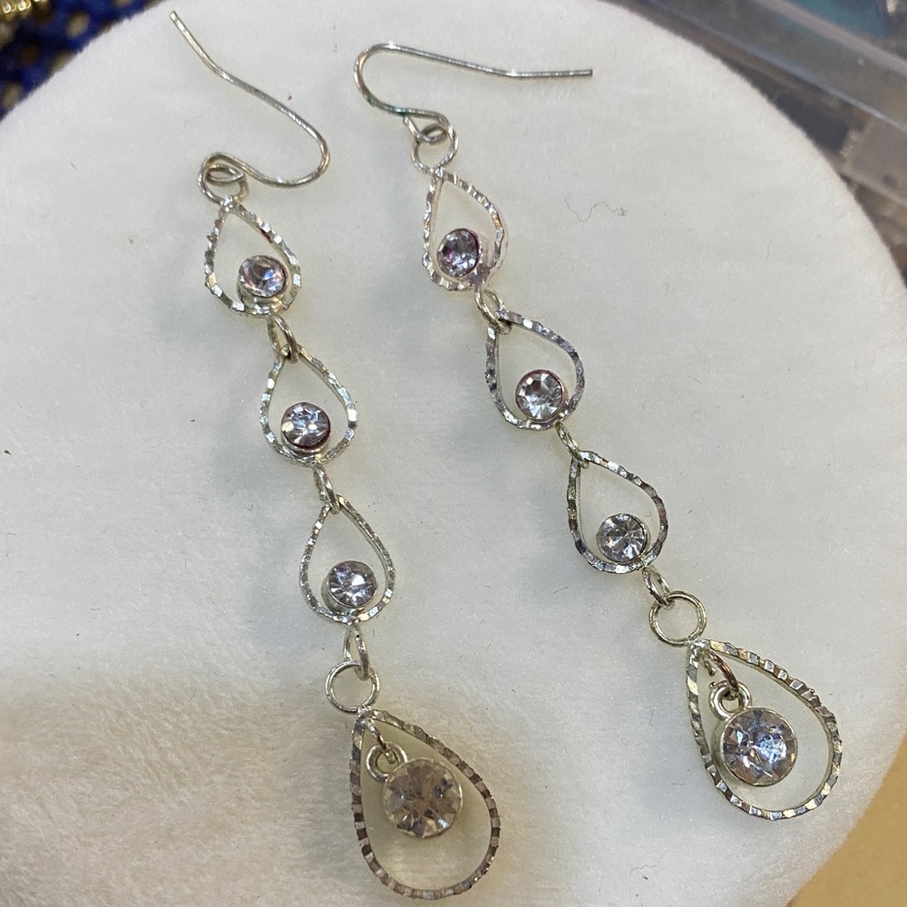 Elegant Drop Dangle Rhinestone Pierced Earrings - Picture 6 of 7